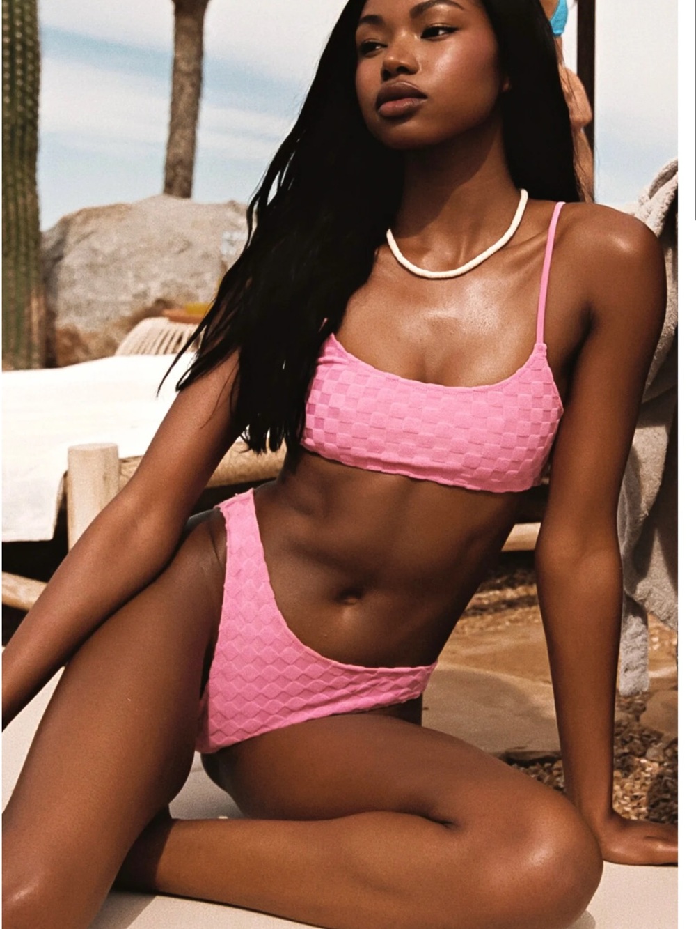 Textured Pink Scoop Bikini Set